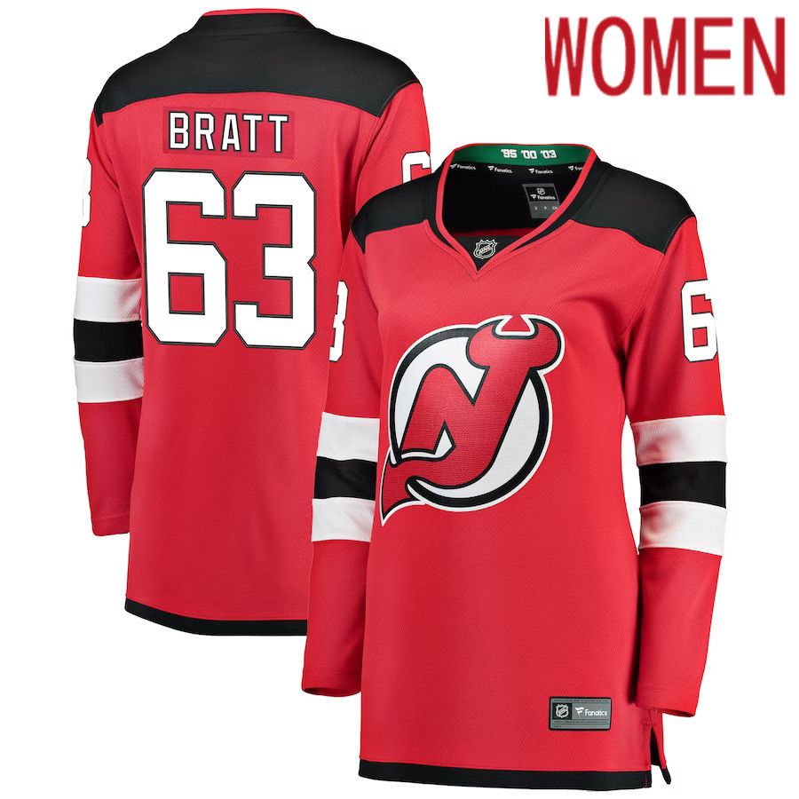 Women New Jersey Devils 63 Jesper Bratt Fanatics Branded Red Breakaway Player NHL Jersey